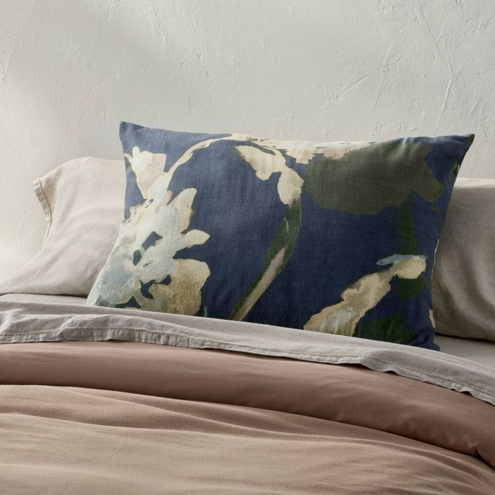 King Euro Heavyweight Linen Blend Throw Decorative Pillow Navy Floral Print-